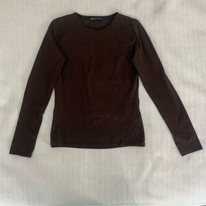 Zara Women's Long-Sleeve Crewneck Top — Chocolate Brown